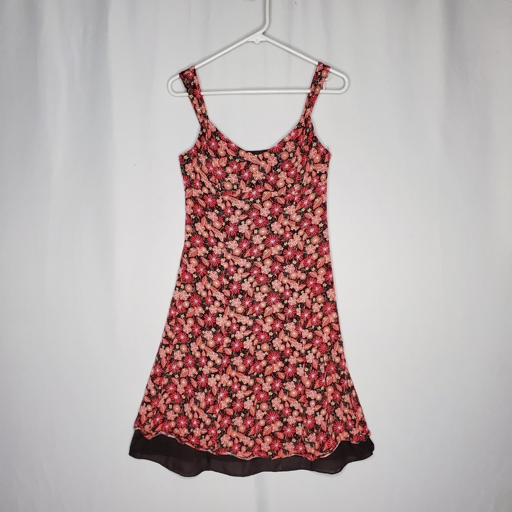 Loft Ann Taylor 90s Empire Midi‎ Sundress 2 Brown Pink Floral Phoebe Mini Lined